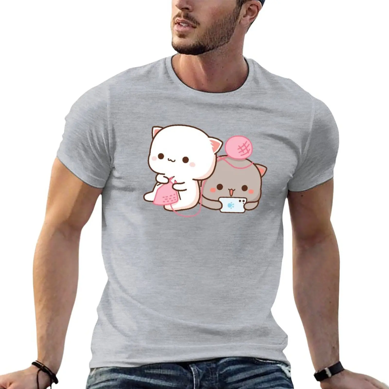 cute mochi peach cat T-Shirt vintage t shirt Anime t-shirt quick-drying t-shirt Men's t shirts