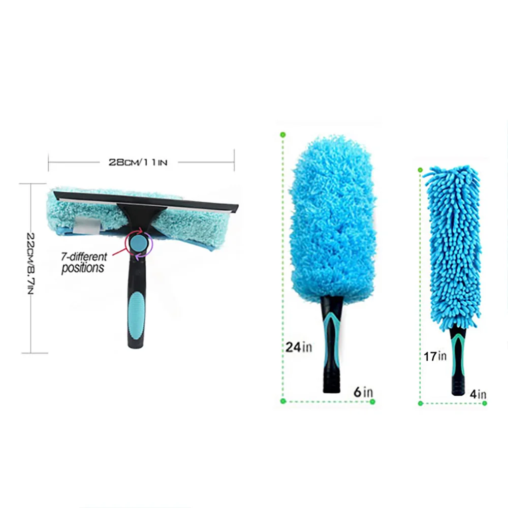 3 Pick Flexible Microfiber Feather Removable & Washable Sleeve Ceiling & Fan Duster & Scraper  Window Squeegee(without pole)