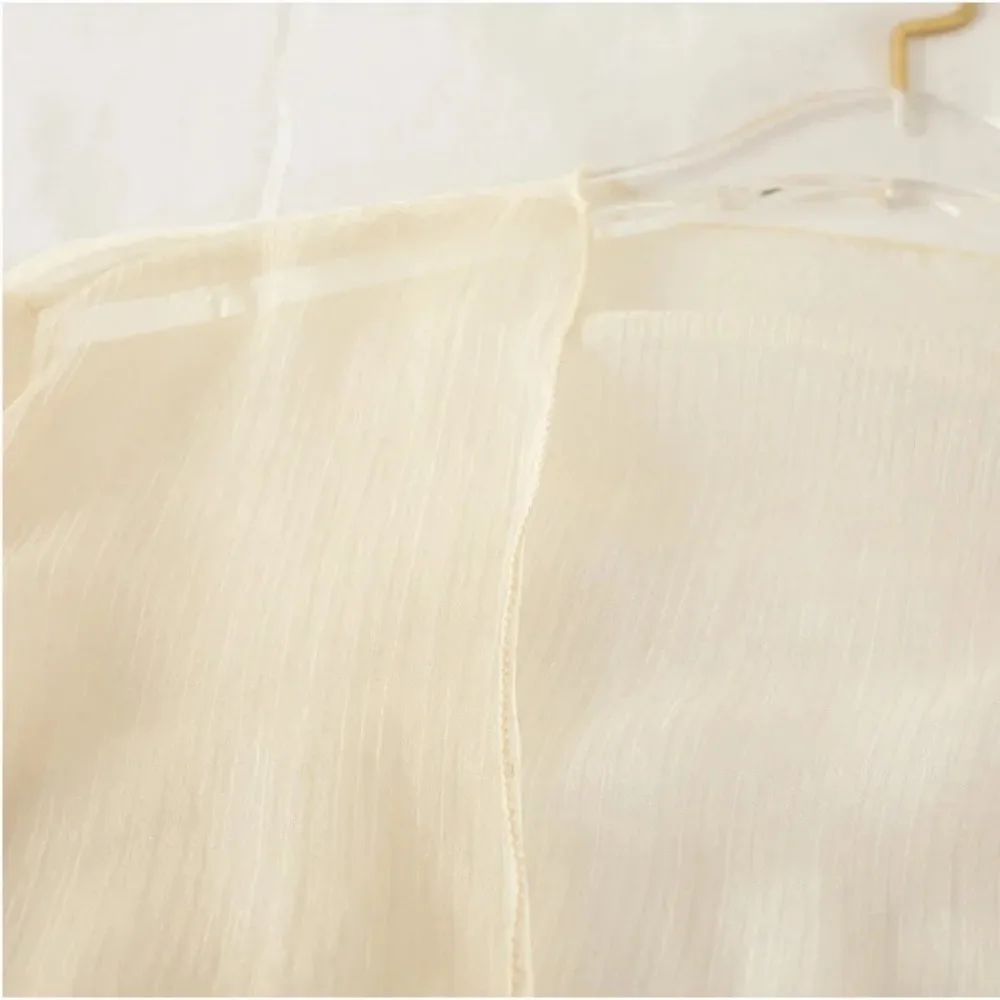 Summer Crinkle Women Cardigan Chiffon Loose Thin Section Top See Through Transparent Short Shawl Small Jacket