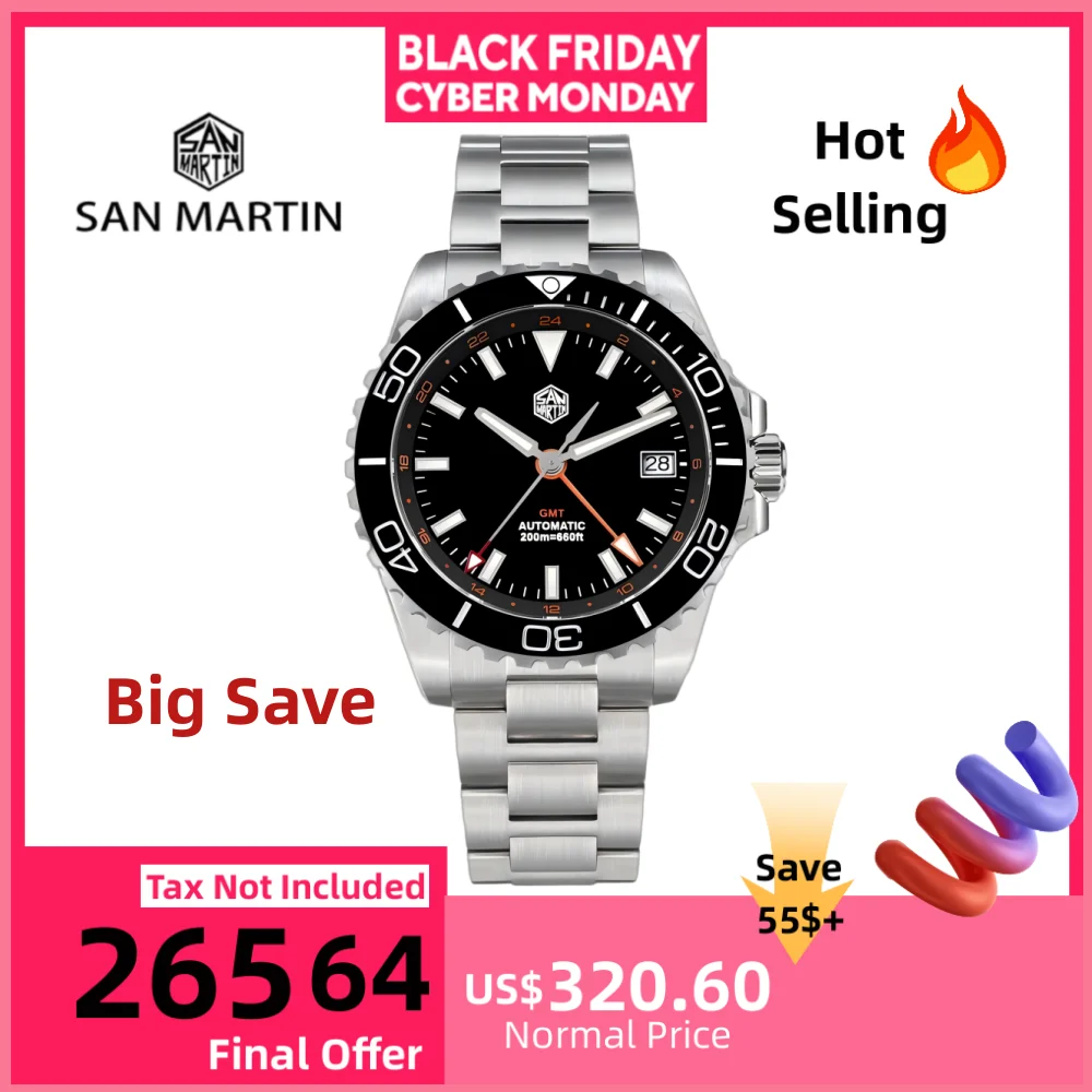 

San Martin 39 мм автоматические мужские часы NH34 спортивные GMT дайвинг 20 бар эмалевый циферблат с сапфировым стеклом AR наручные часы с автоподзаводом Montre SN0136