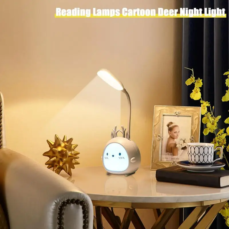 Deer Night Light LED Cartoon Night Light For Kids 3 Modes Eye Protection LED Children's Bedside Night Light Student Learning