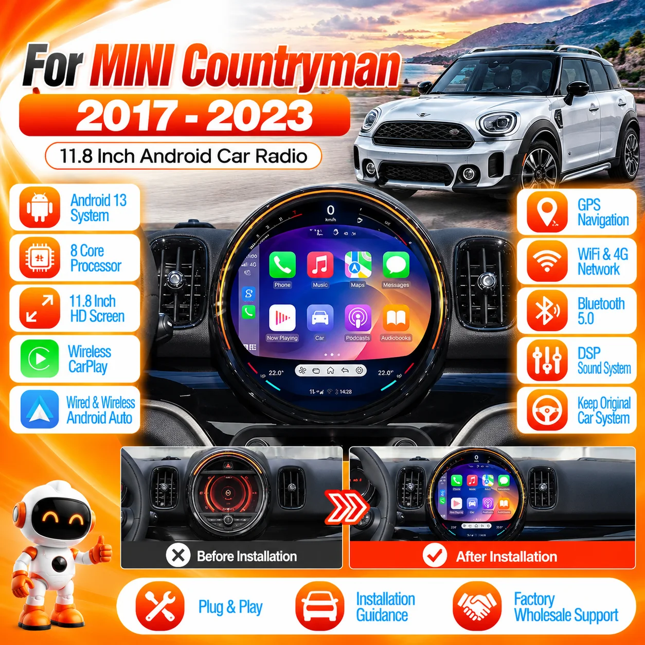 GPS Navigation Infotainment Display For MINI Countryman 2017-2023 11.8