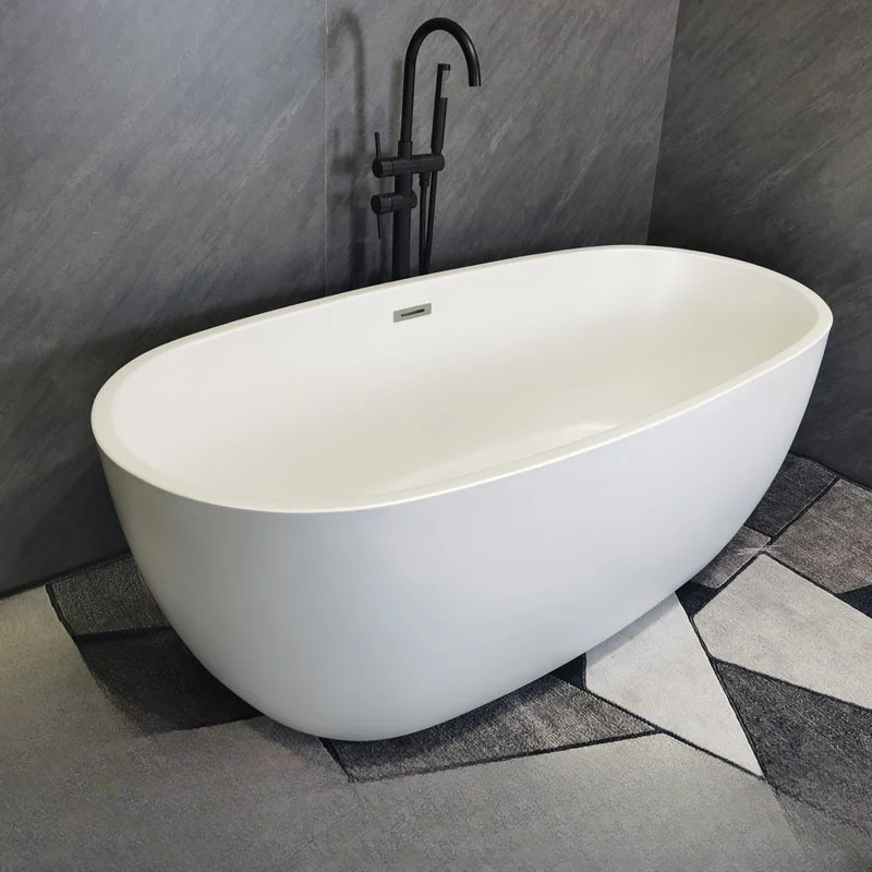 Oval acrylic bathtub, small household adult matte seamless freestanding bathtub