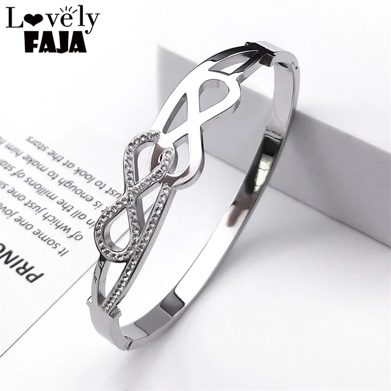 Infinite Cross Crystal Bangel Bracelets for Women Men Stainless Steel Silver Color Cuff Bracelet Party Jewelry Gifts B9524S03