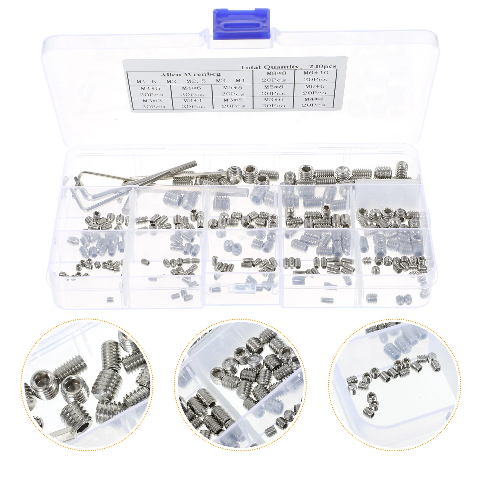 

1Set Stainless Steel Screw Assortment Small Hex Socket Grub Screws Set Screws For Diy Repair Hardware Bolts Fixtures Fasteners