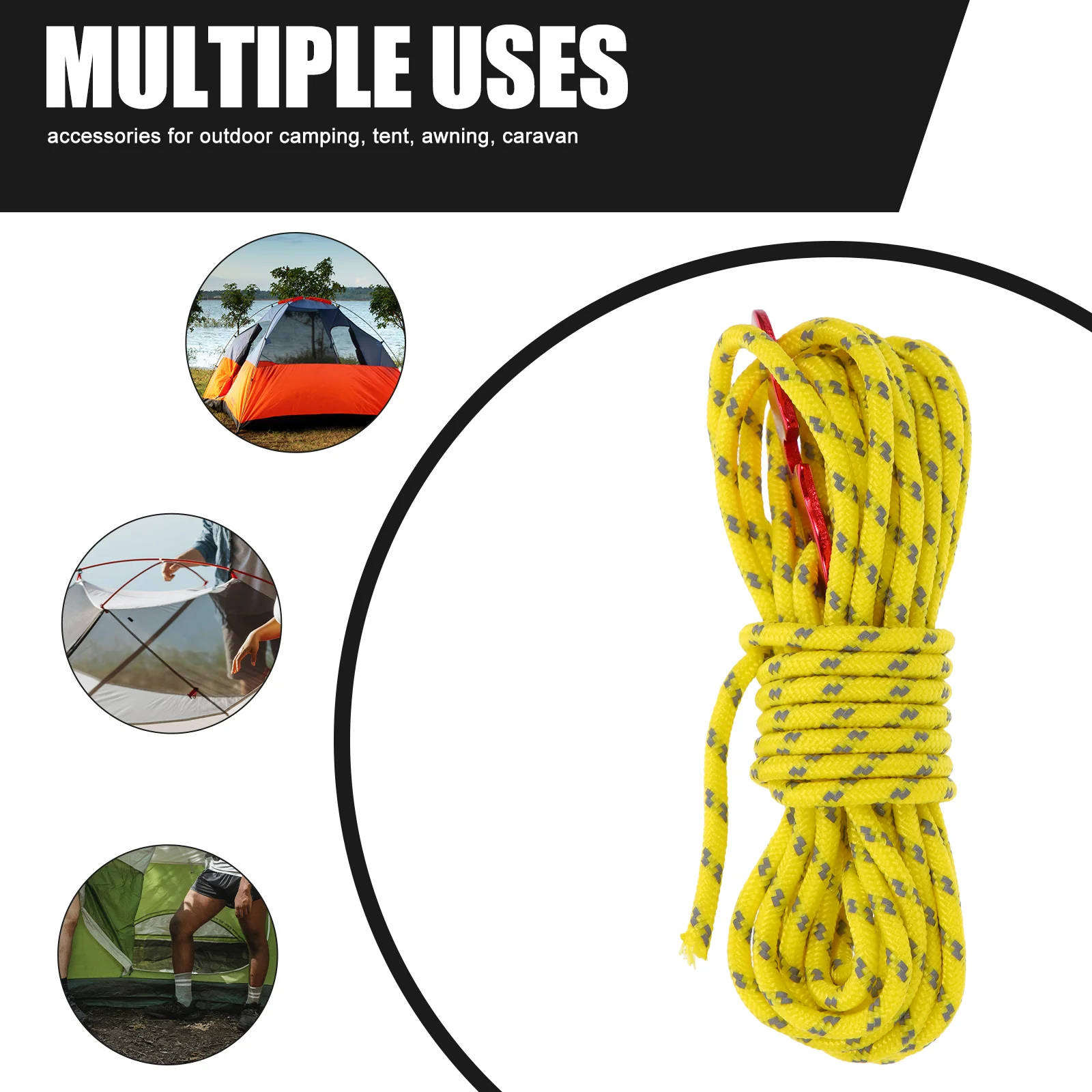 4 Pcs Yellow Tent Tarp Rope Camping Cord Reflective Multifunction Awning