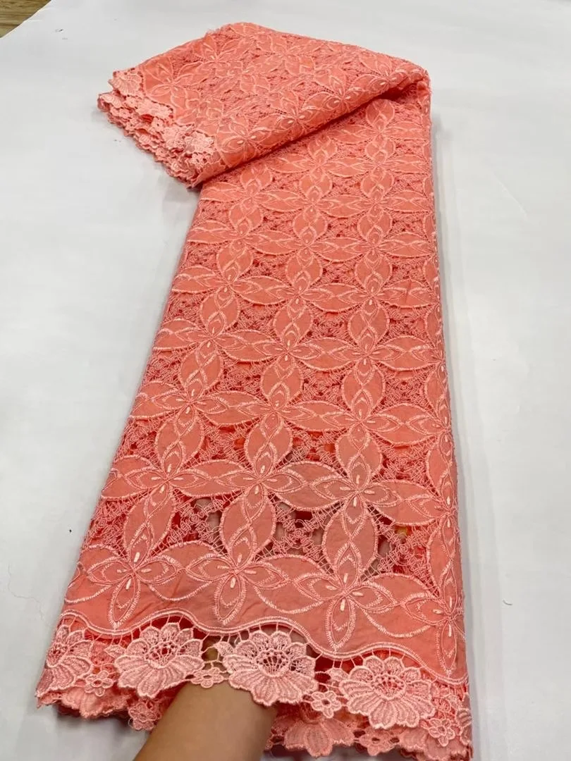 

Африканская кружевная ткань 2025 г., высокое качество, хлопчатобумажная ткань по метрам, вышивка, лен, вечерние платья, тюль, мода, ткань, 5 ярдов