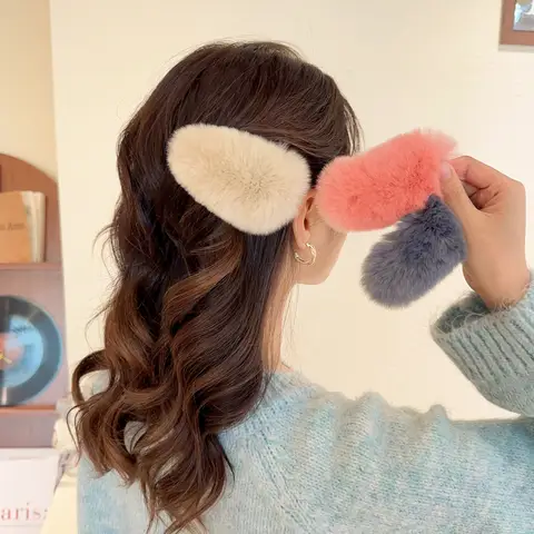 Autumn and winter real otter rabbit plush hair clip, women's bangs, side plush clip, high-end plush BB clip, back of head
