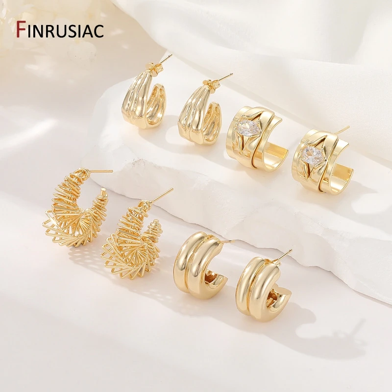 FINRUSAIC Géométrie Boucles D'oreilles Créoles En Plaqué Or Femmes Exquis À La Mode en Forme De C Boucles D'oreilles Huggie Boucles D'oreilles Femmes Bijoux