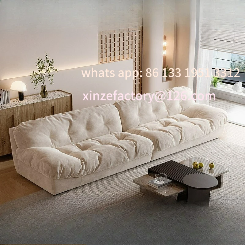 Customizable Cream Wind Cloud Sofa Home Size Apartment Bedroom Living Room Modern Simple Fabric Double Technology Fabric Sofa