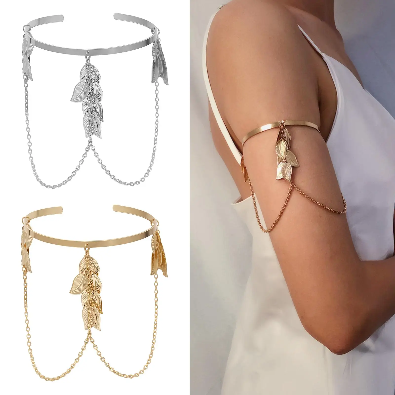 Roman Greek Leaf Arm Bracelet Women Girls Metal Upper Arm Bangle Simple Adjustable Armlet Armband
