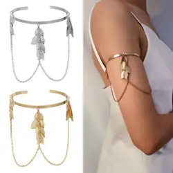 Roman Greek Leaf Arm Bracelet Women Girls Metal Upper Arm Bangle Simple Adjustable Armlet Armband