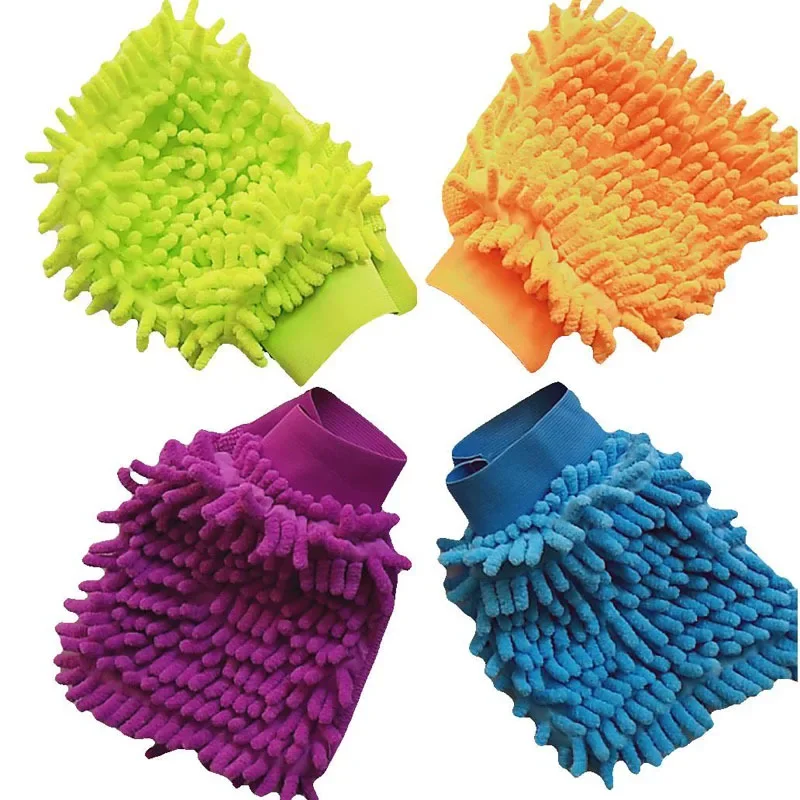 Microfiber Car Cleaning Gloves Chenille Waterproof Gloves Soft Mesh Back Double Sided Gloves Wax Detail Brush Car Cleaning Tools