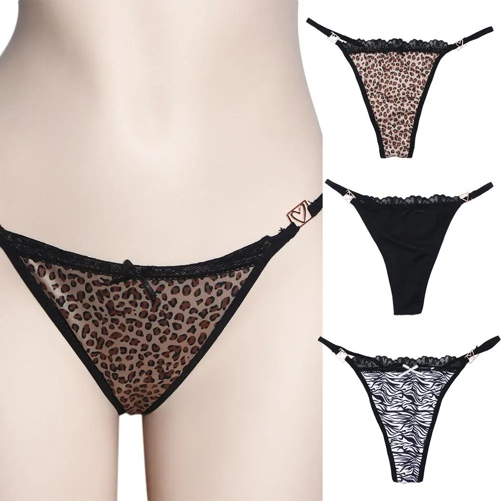 New Women Sexy Leopard Thin Belt Panties Low Waist Stripe Temptation Lingerie Lace Bow G-String Thong Briefs Underwear Intimates