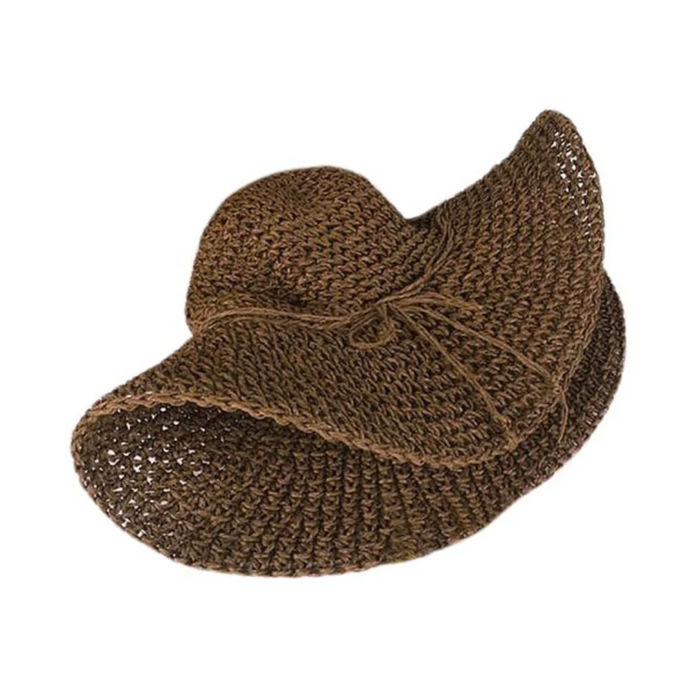 واسعة مرنة حافة قبعة الشمس 56-58 سنتيمتر محيط 15 سنتيمتر حافة 10 سنتيمتر الارتفاع القهوة اللون طوي القش المرأة قبعة المرأة قبعة الشمس