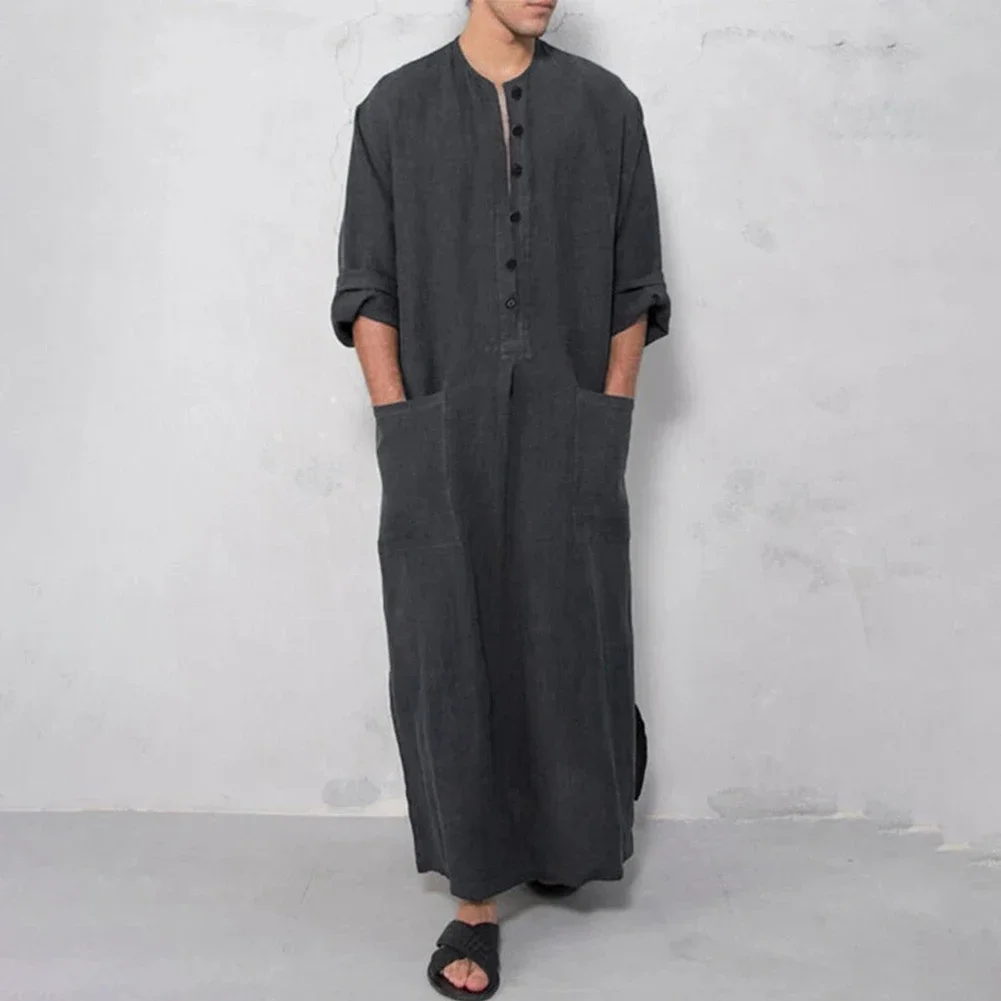 

Совершенно новый мужской халат, длинное платье, модное платье Jubba Kaftan с длинным рукавом, мусульманский M ~ 3XL, мягкий летний дышащий халат