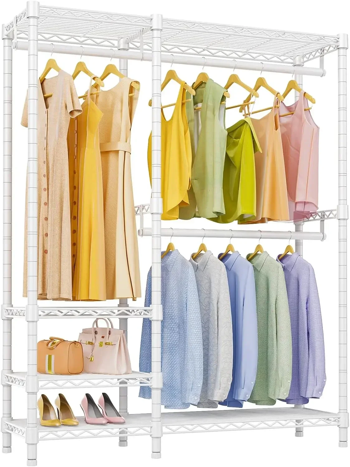 V2i Garment Rack for Hanging Clothes, Portable Closet System with 4 Adjustable Shelves & 2 Hanging Rods