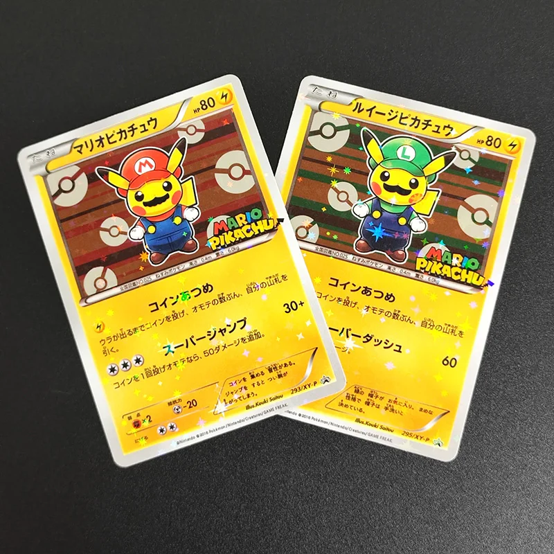 DIY Proxy PTCG Japanese Mario Pikachu #293 Luigi Pikachu #295 XY-P Stars Flash Hobby Collection Card Toy