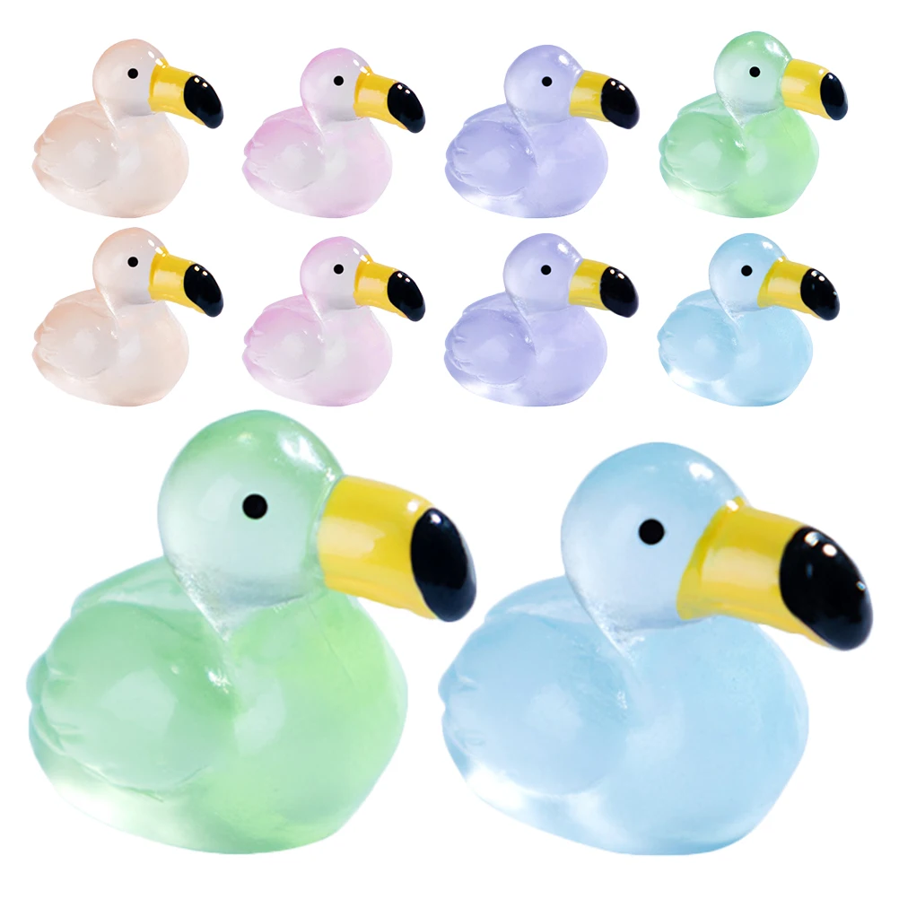 

10pcs Miniature Flamingo Resin Statues Bright Micro Landscape Decor Desktop Garden Adornments Glowing Mini