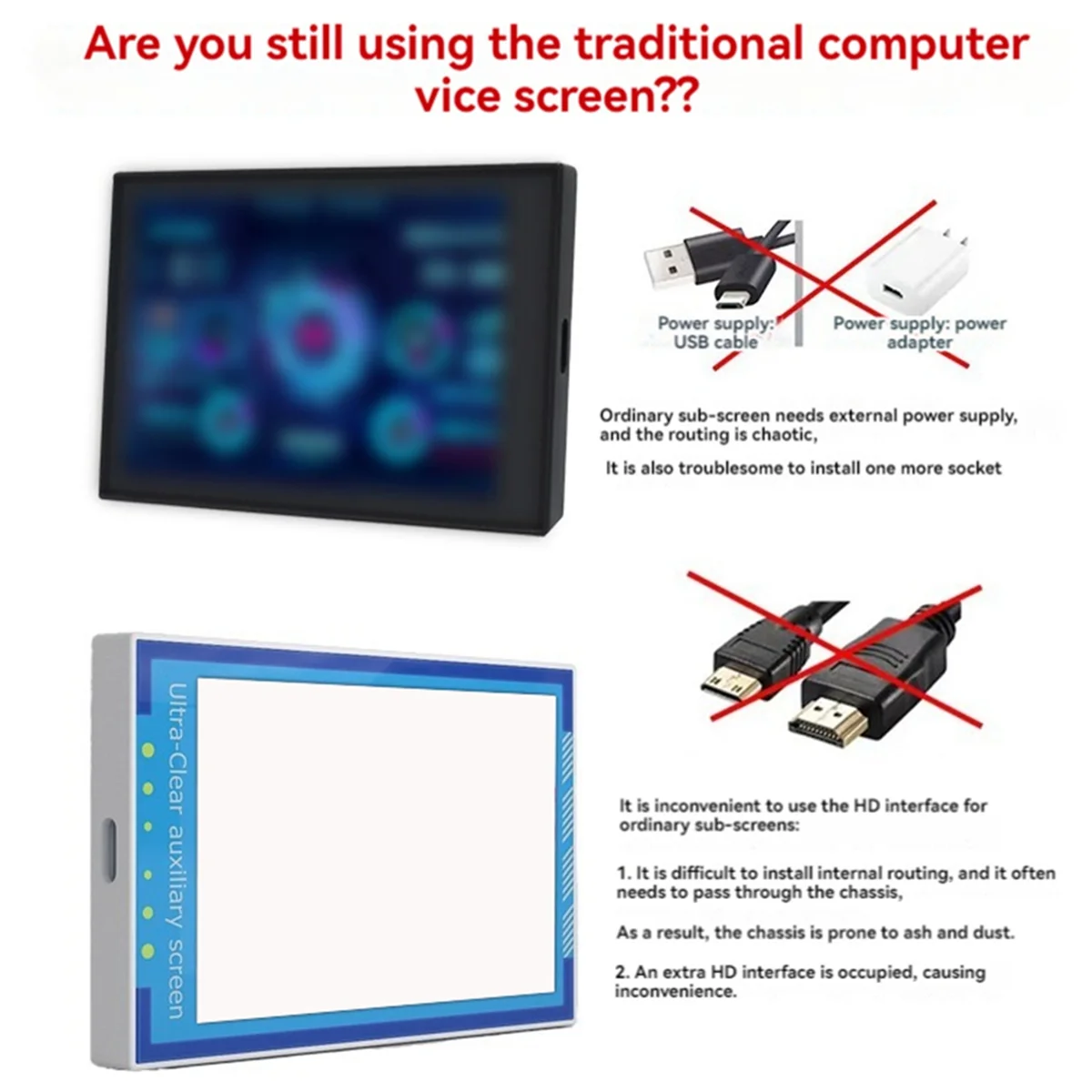 ADEGBO-Layar Sekunder Komputer Sekunder IPS TYPE-C 3,5 inci yang Ditingkatkan A