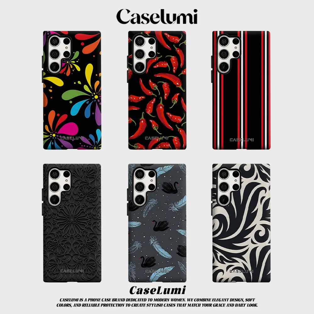 Black Rainbow Splash Flower For Samsung Galaxy Phone Case S23 S20 S25 FE S24 Plus S26 Ultra 2-IN-1 Shockproof Bumper Hard PC