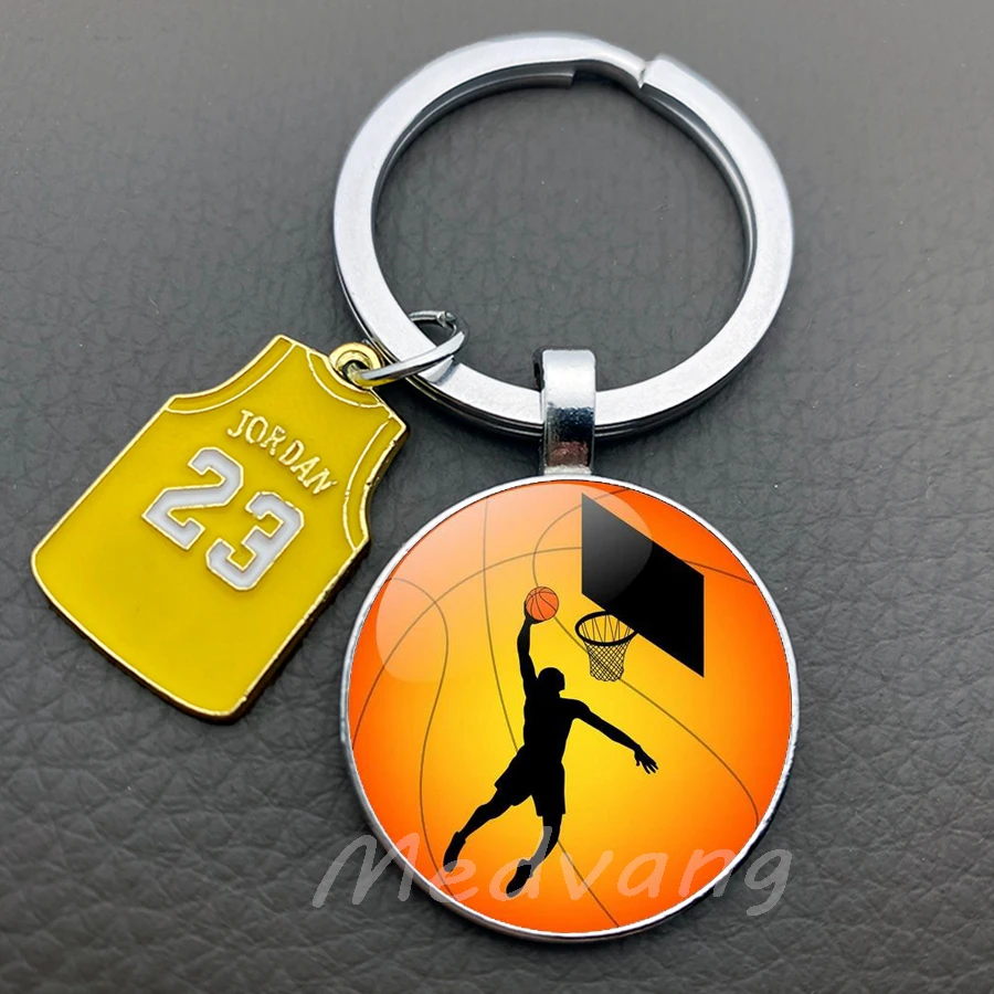 Basketball silhouette glass keychain creative jersey keychain pendant basketball enthusiast jewelry gift keychain