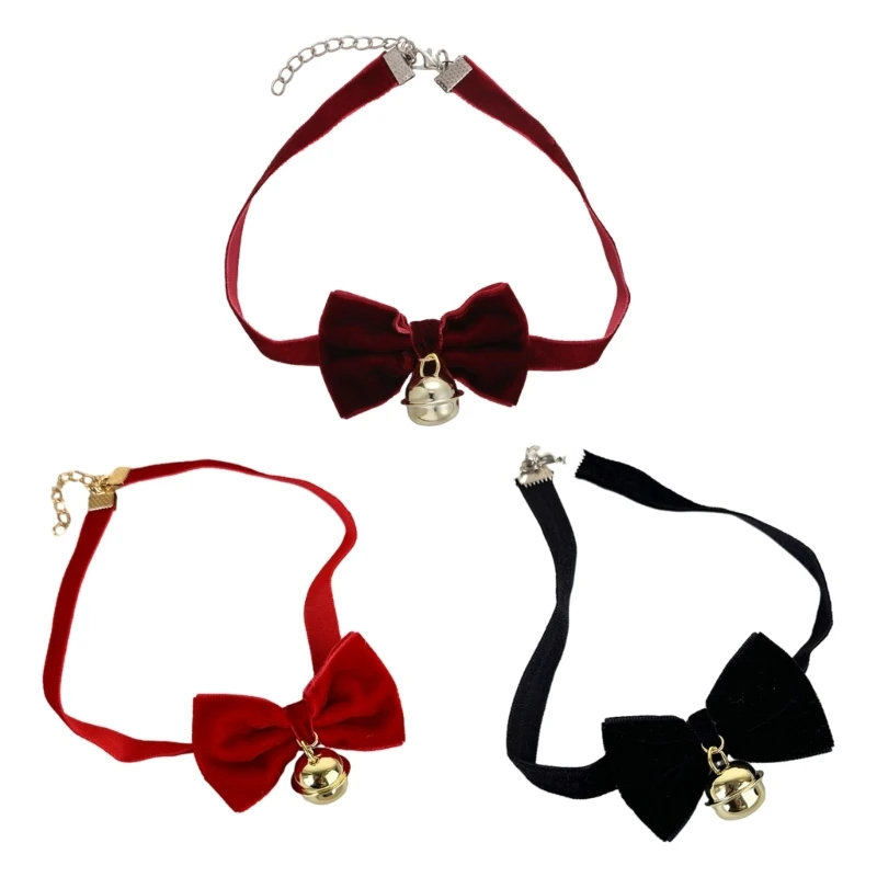 Velvets Bowknot Choker Necklace for Women Christmas Pendant Clavicle Chain Dropship