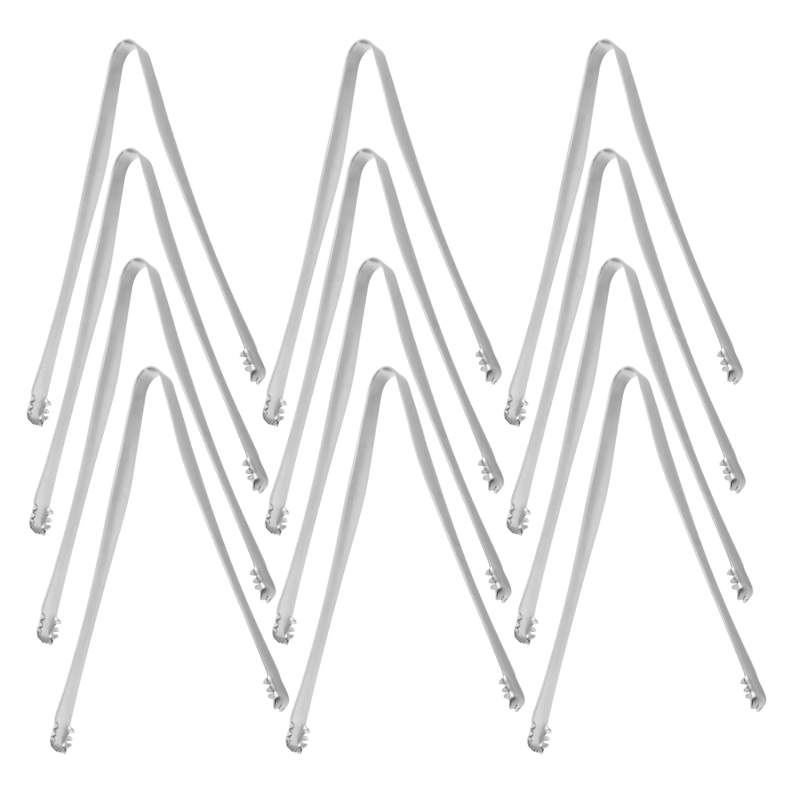 

12pcs Stainless Steel Egg Membrane Removal Tongs Toothed Design Ice Cube Tongs Food Serving Tools For Kitchen Restaurant Cafe
