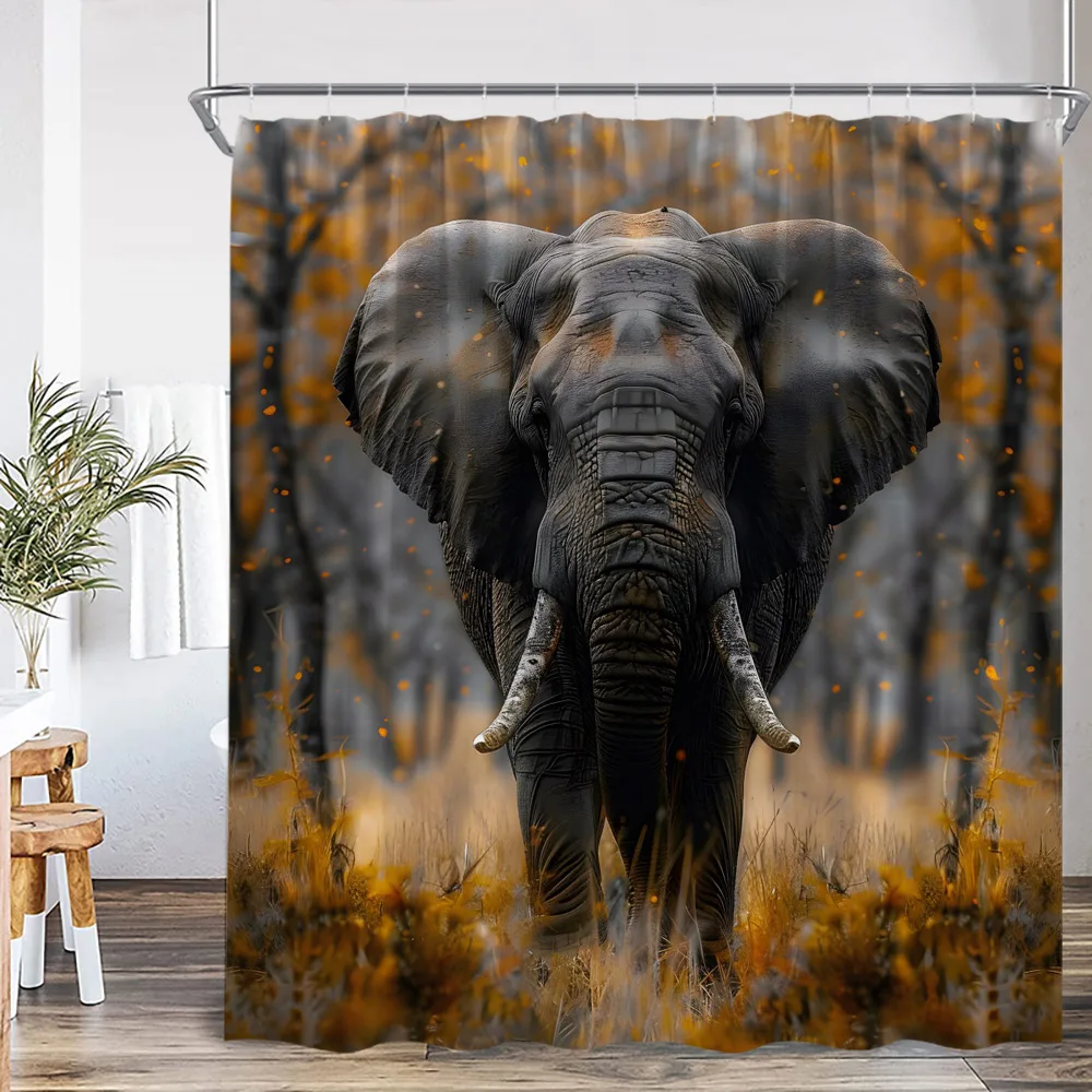 Elephant Boho Shower Curtain Mandala Colorful Flower Doodle Wild Animal Art Bathroom Decior Ethnic Indian Bath Curtain with Hook