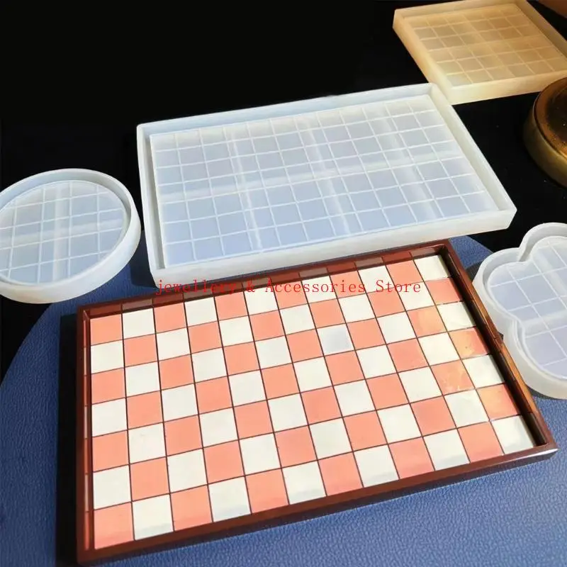 

Diy Tray Mold Checkerboard Base Silicone Mold Hand-made Table Jewelry Storage Mold for Jewelry Making Board Games