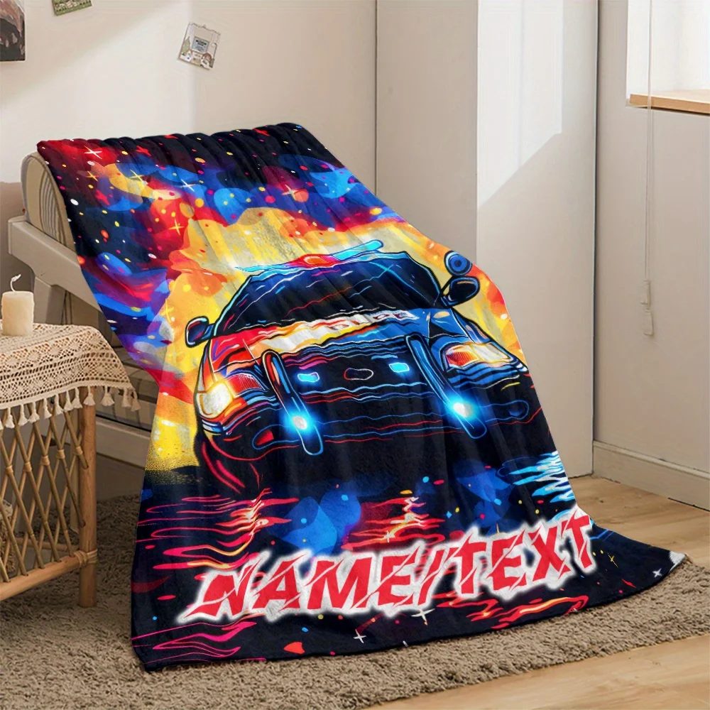 بطانية من الفلانيل ذات اسم مخصص لسيارة الشرطة ناعمة ودافئة وخفيفة الوزن مثالية للأريكة والسرير والسفر والمكتب