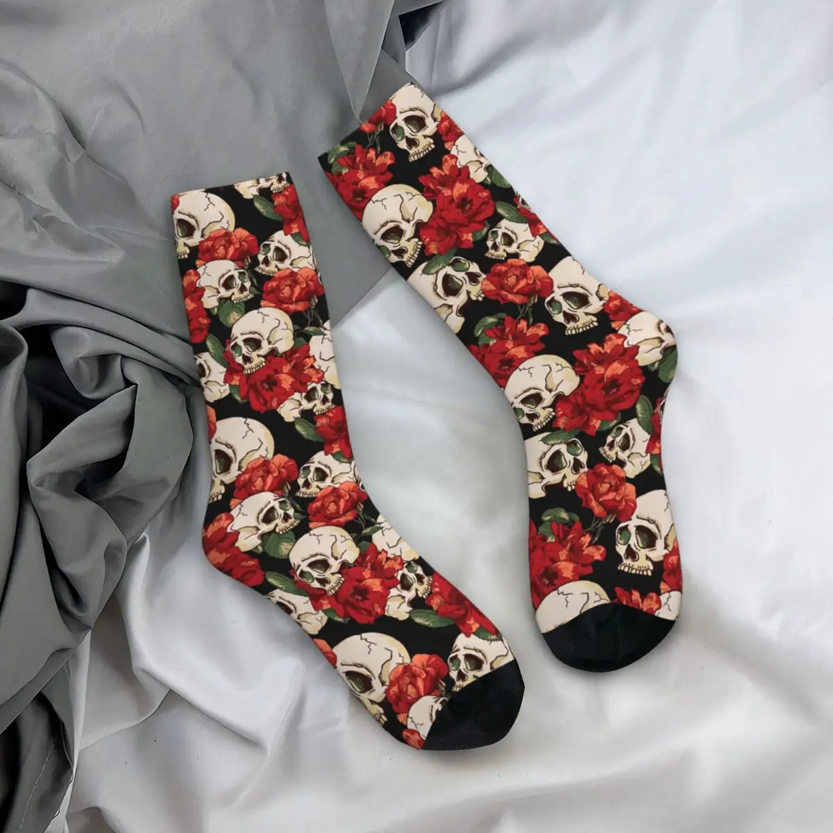 Hip Hop Retro Skull And Flowers Crazy Men\'s Socks Unisex Street Style Seamless Printed Novelty Crew Sock Boys Gift