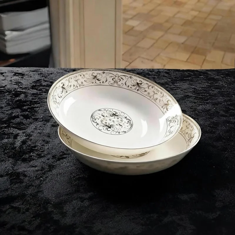 8 inch, bone china dishes and plates sets, gold butterfly banding designed, chinese wedding charger dish, white ceramic dishes