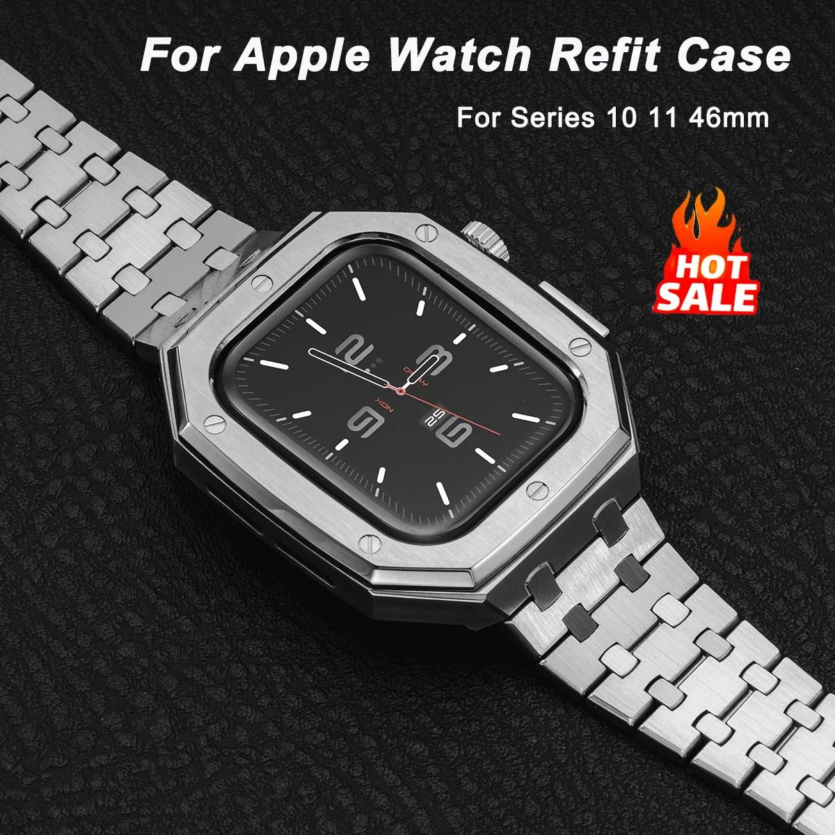 

Роскошный корпус из нержавеющей стали + ремешок для Apple Watch Series 10, 46 мм, комплект модификации металла для iWatch s10, 46 мм, безель, рамка, ремешок