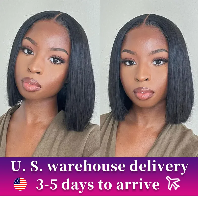 

Human Hair Wear And Go Bob Wigs For Women 180% Straight Glueless Wig Ready To Go Human Hair Wigs Pre Cut Lace Air Wig on Sale