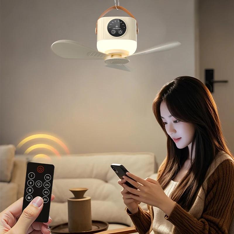New Wireless Portable Rechargeable Ceiling Fan for Student Dormitories, Small Portable Outdoor Camping, USB Plug-In Style Fan