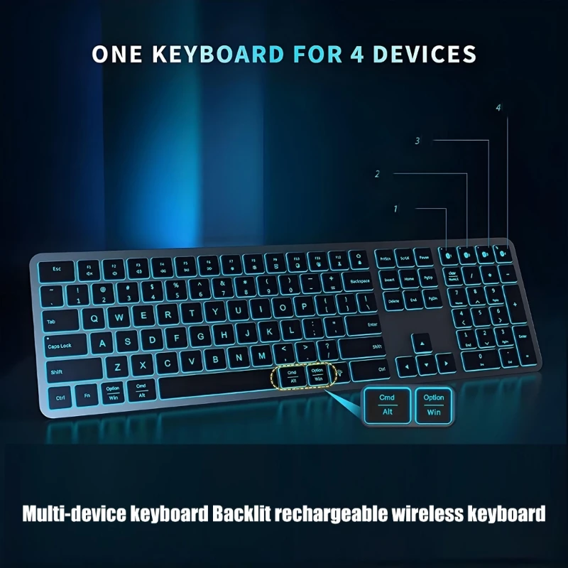 Wireless Keyboard For Multiple Device Backlight Keyboards Keypad for Night Use, Rechargeable with Broad Compatibility