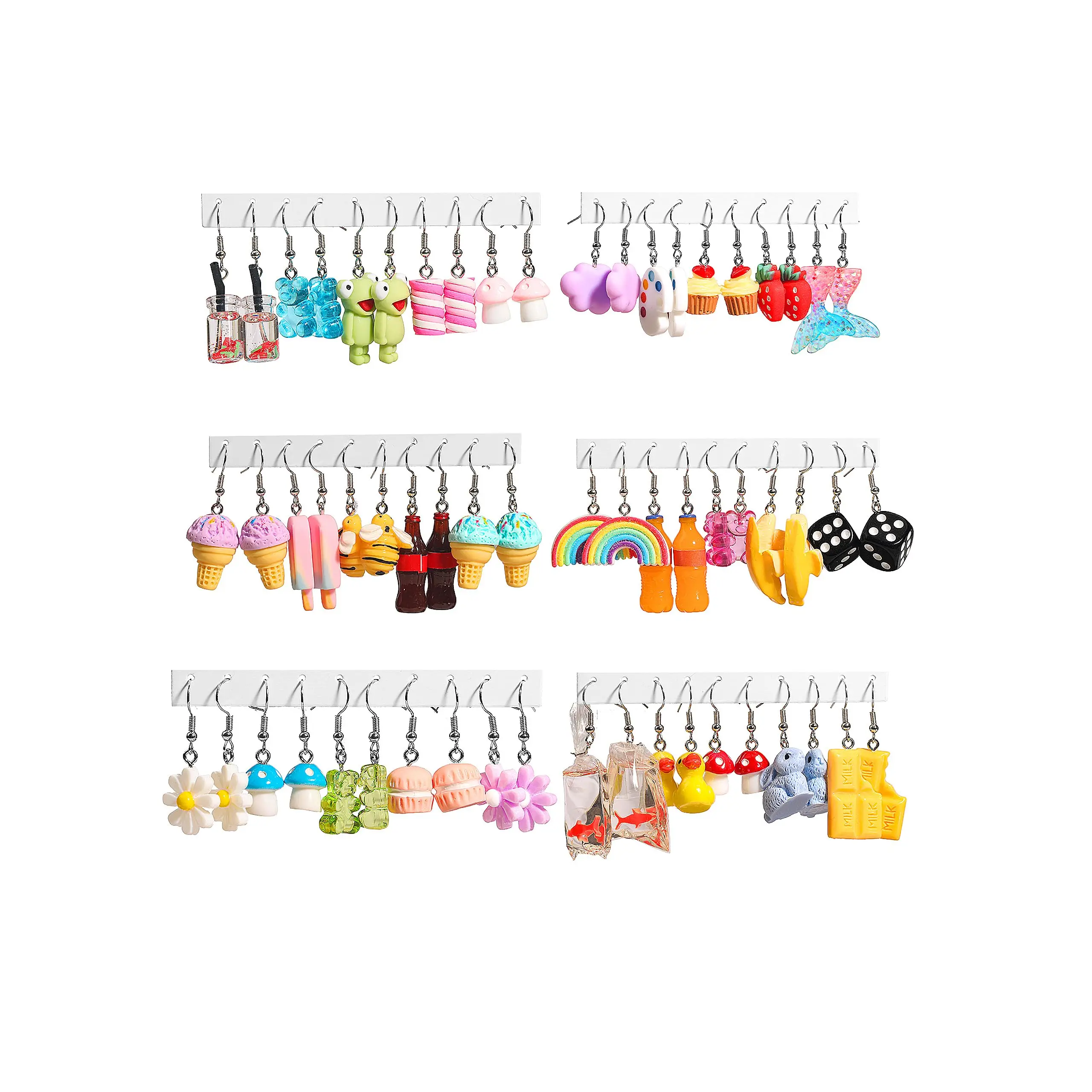 

30 Pairs Whimsical Food Animal Aesthetic Earrings For Women