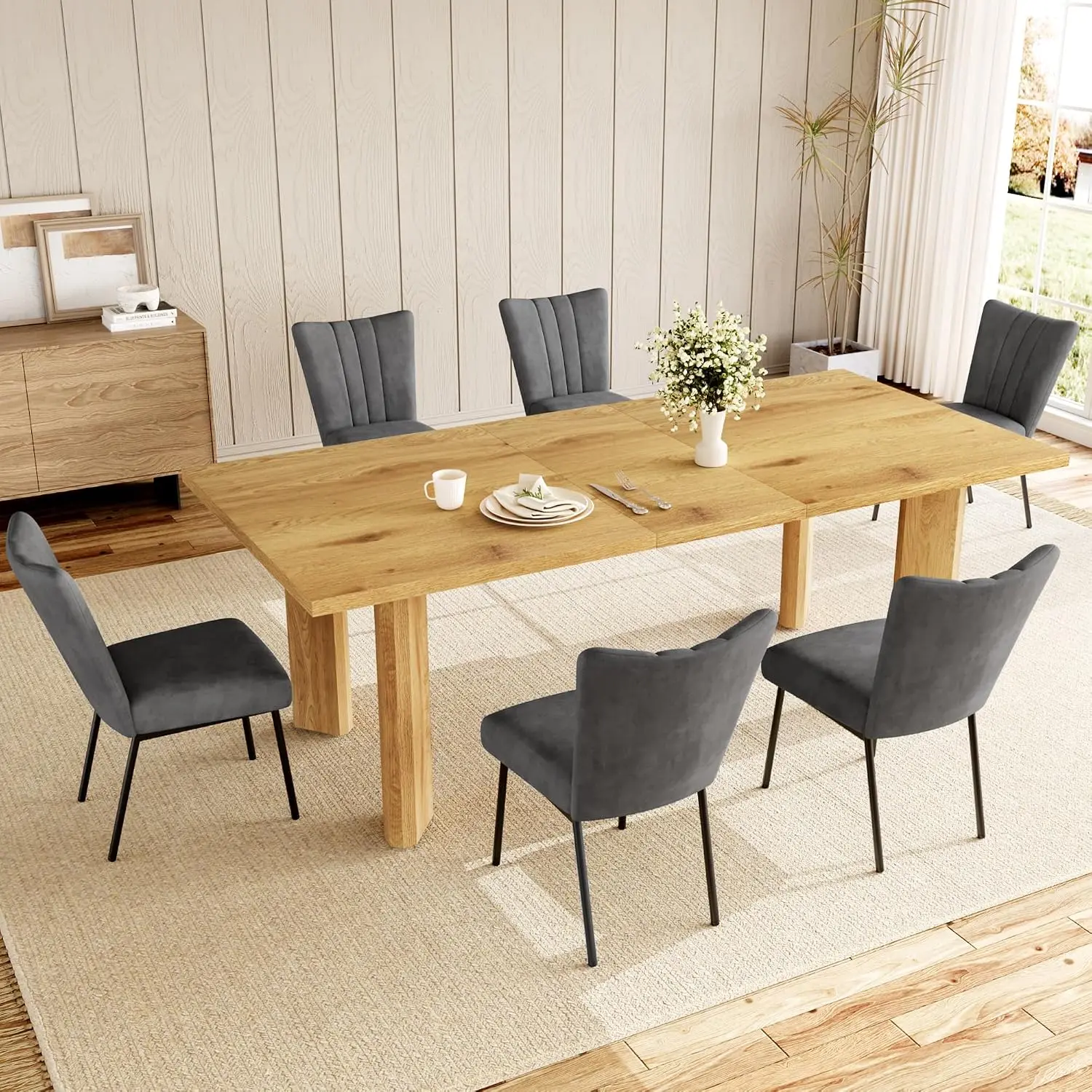 Extendable Dining Table Set 6 Grey Chairs Modern Kitchen Furniture, Customized