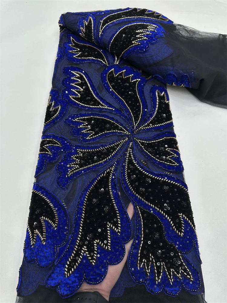 

Fashion African Velvet Lace Fabrics 2025 High Quality Women Party Women Embroidery Nigerian beads Lace Materials For Wedding