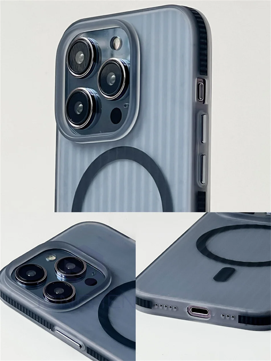 Modello ondulato per custodia di ricarica wireless magnetica Magsafe per iPhone 15 14 13 12 16 Pro Max paraurti antiscivolo copertura trasparente opaca