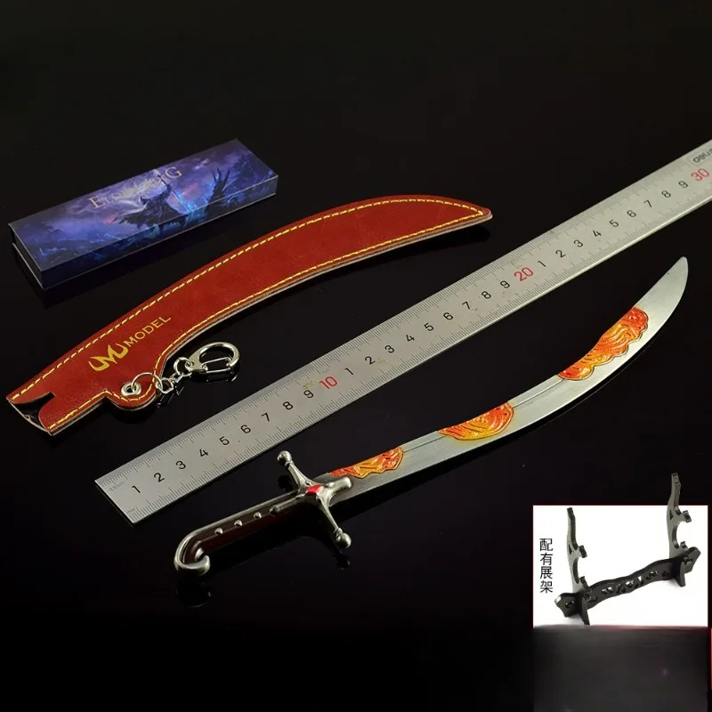 Geschenkdoos 28 cm gebogen zwaardspelrandapparatuur Cool Safe No Blade Sword Model met lederen tas Metaal Materiaal Ornamenten Collectie