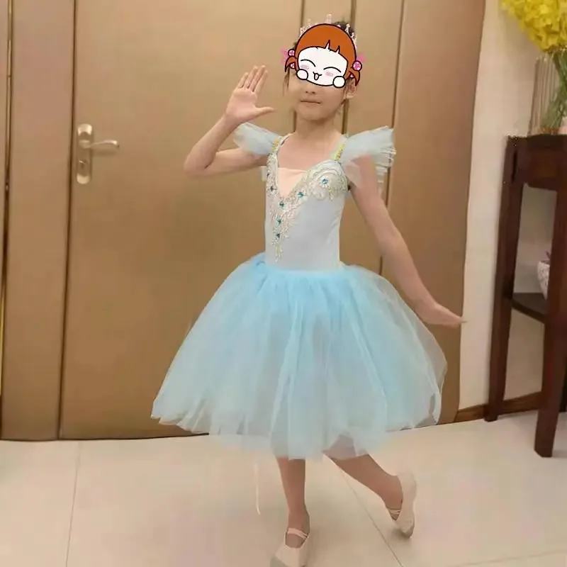Vestido largo de tutú de Ballet profesional para niñas, vestido de Ballet de cisne blanco para niños, disfraz de bailarina de baile para actuación, niños para niñas