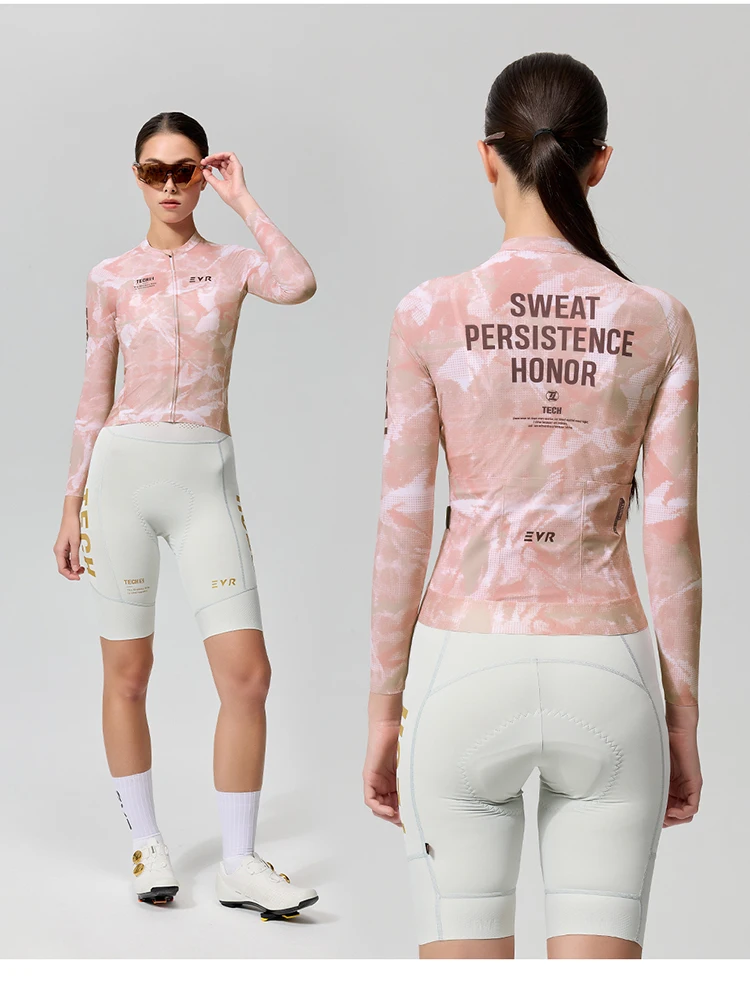 EVR Damen-Radtrikot Langarm Hochelastisches Radshirt Atmungsaktives Schweißabsorbierendes Rennrad-Oberteil Radtrikot – Detail 20