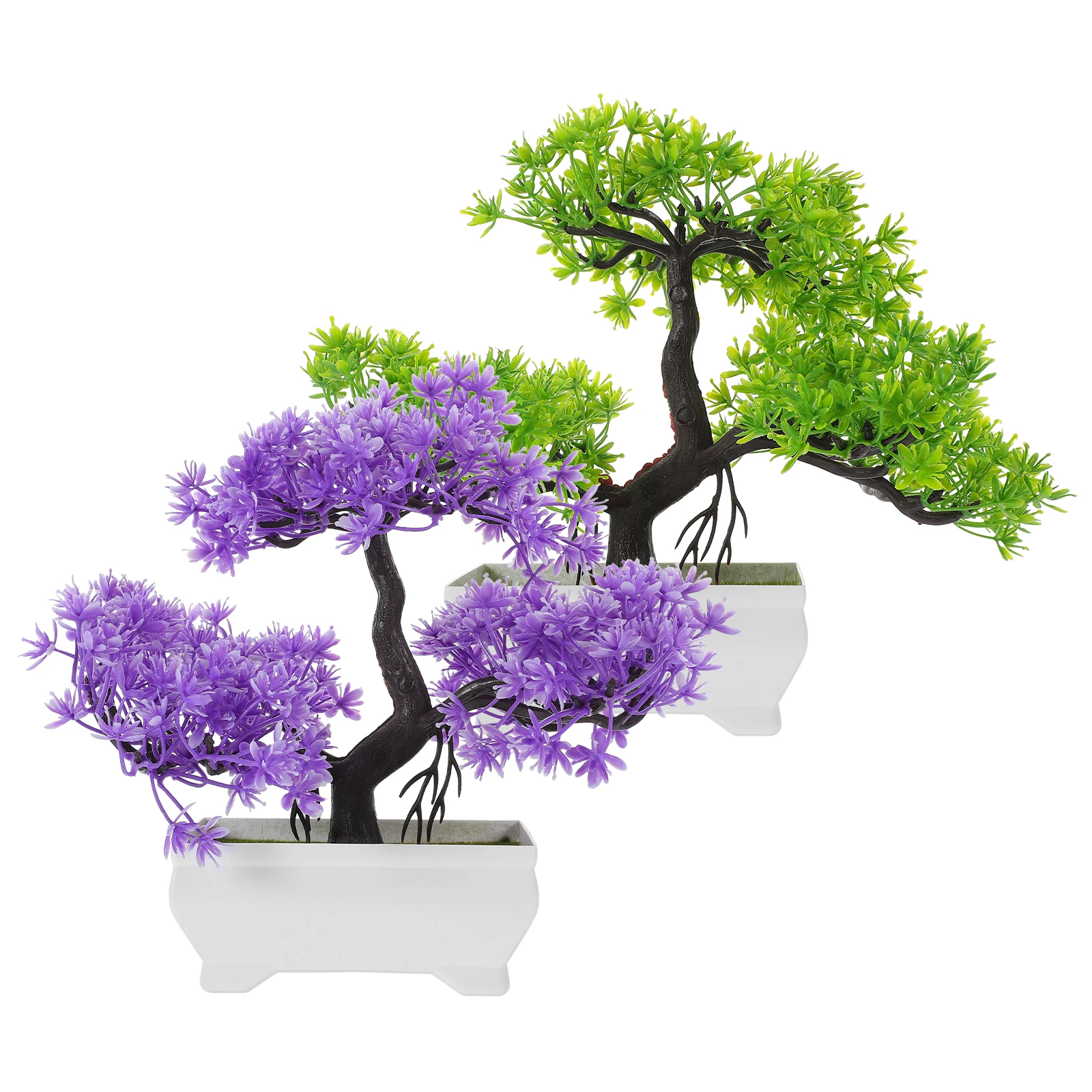

2pcs Artificial Welcoming Pine Bonsai Tree Realistic Plants Green Purple Home Office Decor Mini Fake Plant Ornaments Simulation