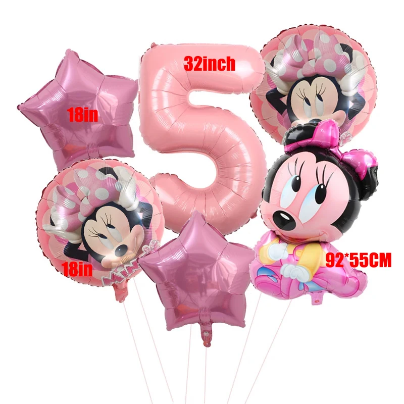 6pcs Disney Minnie Mickey Mouse Aluminium Foil Balloons Boys Girls 1-9th Birthday Party Kids Gifts Baby Shower Decoration 2024