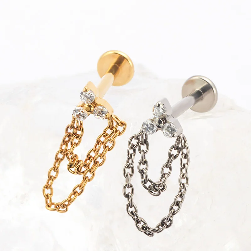 ASTM التيتانيوم الثالوث سلسلة قلادة ثقب Labret مختبر مسمار الزنمة الأذن مربط الزركون الغضروف اللولب ميدوسا مونرو مجوهرات للجسم