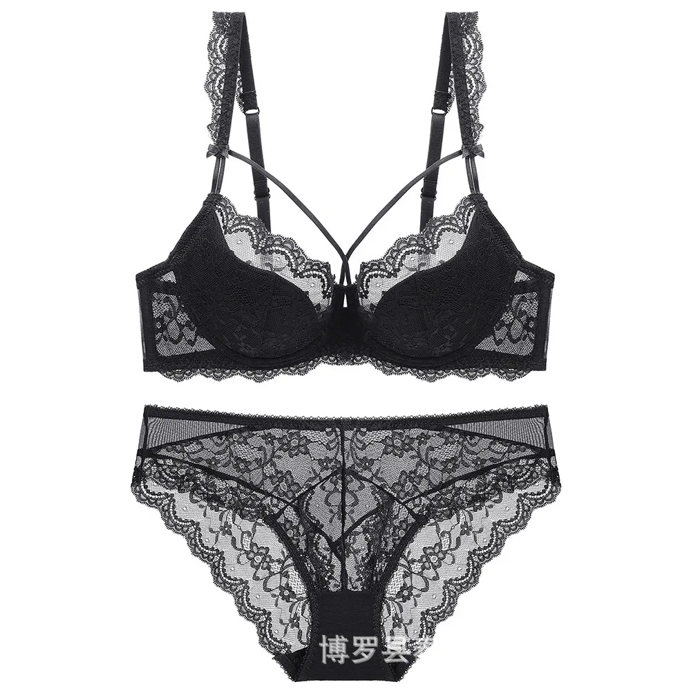 طقم حمالة صدر من الدانتيل الشفاف للنساء، طقم حمالة صدر ولباس داخلي مثير بتغطية كاملة، حمالة صدر أنيقة على الطراز الأوروبي MOYISU Tushy