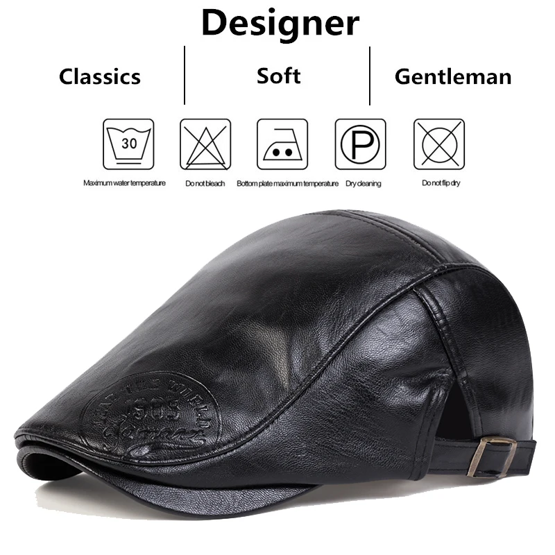 Men Retro 1985 Pu Leather Newsboy Caps British Painters Hats Spring Autumn Side Adjustable Flat Cap Hip Hop Berets