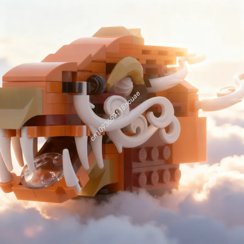 

114pcs MOC Orange Red Chinese Dragon Head Model Building Blocks Architecture DIY Creative Festival Gifts Toys Idea Education